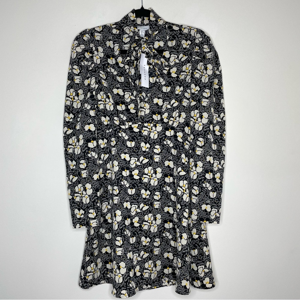 Topshop NEW Dark Floral Pansy Puff Sleeve Dress